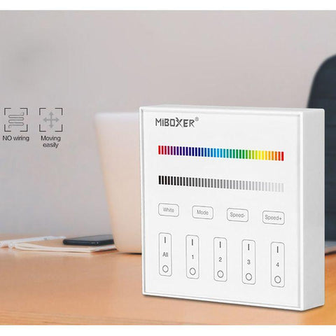telecomanda perete MiLight, MiBoxer, panou touch, telecomnda led RGB+CCT, telecomanda banda LED, telecomanda wireless, 4 zone control, dimmer touch, intrerupator tactil, panou perete, panou tactil perete, B3 MiLight, telecomanda RGB/RGBW, led-box.ro