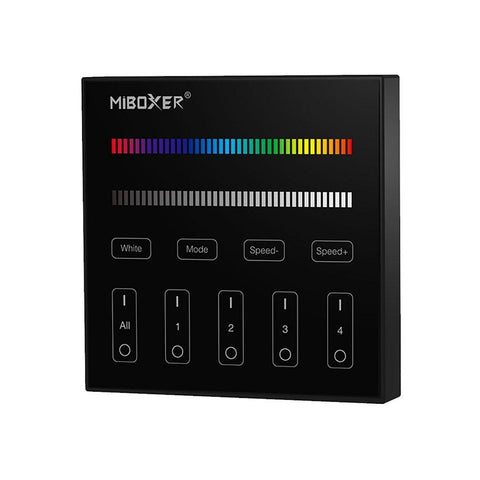 telecomanda perete MiLight, MiBoxer, panou touch, telecomnda led RGB+CCT, telecomanda banda LED, telecomanda wireless, 4 zone control, dimmer touch, intrerupator tactil, panou perete, panou tactil perete, B3 MiLight, telecomanda RGB/RGBW, led-box.ro
