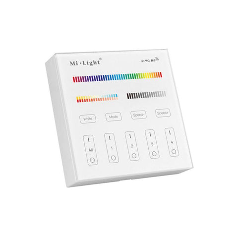 telecomanda perete MiLight, MiBoxer, panou touch, telecomnda led RGB+CCT, telecomanda banda LED, telecomanda wireless, 4 zone control, dimmer touch, intrerupator tactil, pnou perete, panou perete, B4 MiLight, led-box.ro