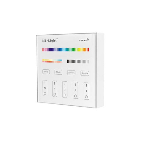 telecomanda perete MiLight, MiBoxer, panou touch, telecomnda led RGB+CCT, telecomanda banda LED, telecomanda wireless, 4 zone control, dimmer touch, intrerupator tactil, pnou perete, panou perete, B4 MiLight, led-box.ro
