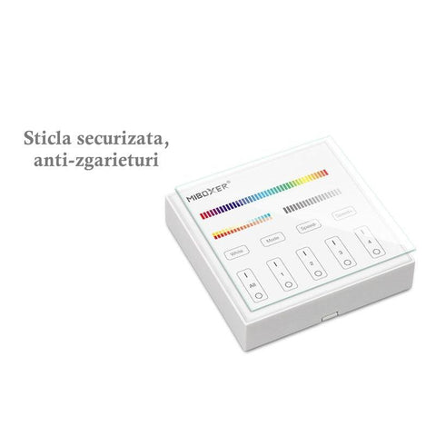 telecomanda perete MiLight, MiBoxer, panou touch, telecomnda led RGB+CCT, telecomanda banda LED, telecomanda wireless, 4 zone control, dimmer touch, intrerupator tactil, pnou perete, panou perete, B4 MiLight, led-box.ro