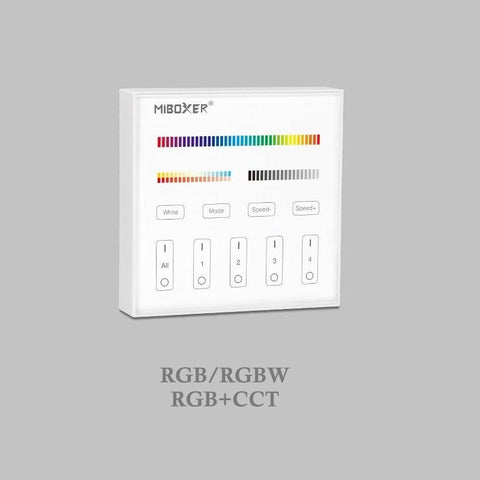 telecomanda perete MiLight, MiBoxer, panou touch, telecomnda led RGB+CCT, telecomanda banda LED, telecomanda wireless, 4 zone control, dimmer touch, intrerupator tactil, pnou perete, panou perete, B4 MiLight, led-box.ro