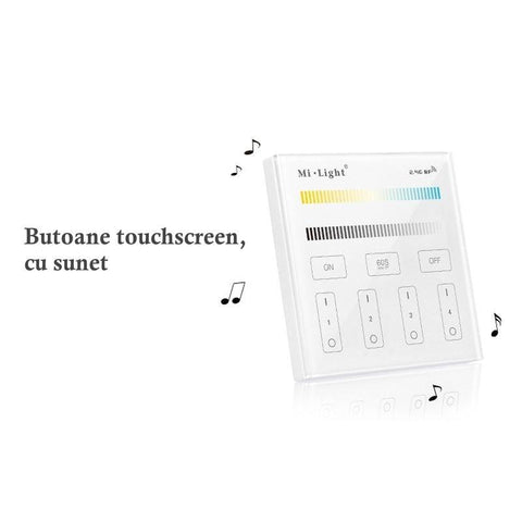 telecomanda MiLight, MiBoxer, panou touch, telecomnda CCT, telecomanda LED, telecomanda wireless, 4 zone control, dimmer touch, intrerupator tactil, telecomanda 2,4Ghz, led-box.ro