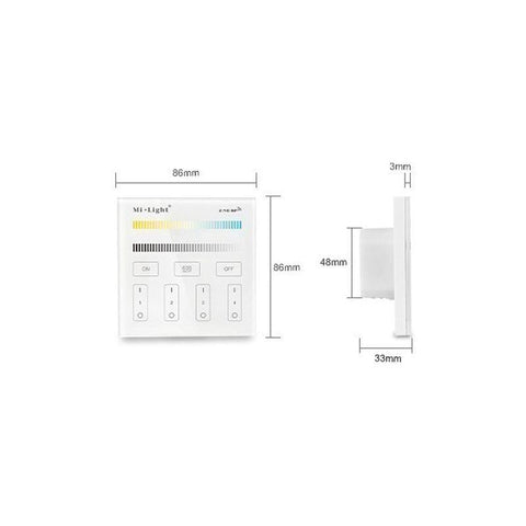 telecomanda MiLight, MiBoxer, panou touch, telecomnda CCT, telecomanda LED, telecomanda wireless, 4 zone control, dimmer touch, intrerupator tactil, telecomanda 2,4Ghz, led-box.ro