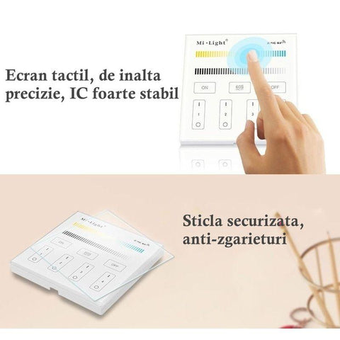 telecomanda MiLight, MiBoxer, panou touch, telecomnda CCT, telecomanda LED, telecomanda wireless, 4 zone control, dimmer touch, intrerupator tactil, telecomanda 2,4Ghz, led-box.ro