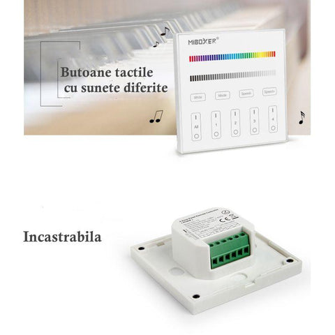panou tactil, telecomanda MiLight, MiBoxer, panou touch, control banda LED, telecomanda banda RGBW, telecomanda 4 zone, T3 MiLight, led-box.ro