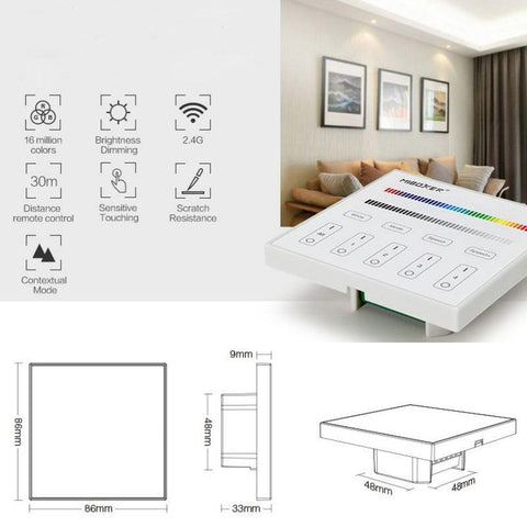 panou tactil, telecomanda MiLight, MiBoxer, panou touch, control banda LED, telecomanda banda RGBW, telecomanda 4 zone, T3 MiLight, led-box.ro