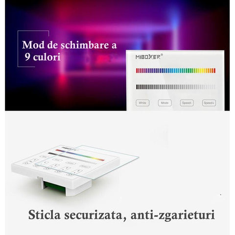 panou tactil, telecomanda MiLight, MiBoxer, panou touch, control banda LED, telecomanda banda RGBW, telecomanda 4 zone, T3 MiLight, led-box.ro