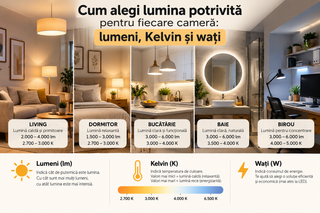 Cum alegi lumina potrivită pentru fiecare cameră: lumeni, Kelvin și wați