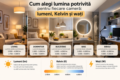 Cum alegi lumina potrivită pentru fiecare cameră: lumeni, Kelvin și wați