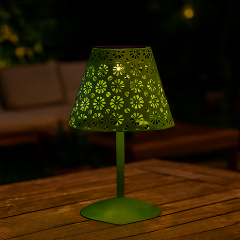 Lampă Solară Decorativă de Masă pentru Terasă, Model Floral, 2500K, Verde, IP44