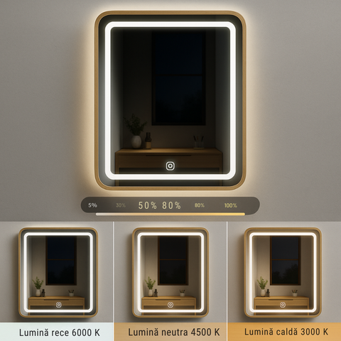 Oglindă Baie cu LED 3CCT și Funcție Touch, 20W, 60×80 cm, IP44