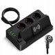 Prelungitor 3 prize Schuko, 4 porturi USB si incarcare wireless cu suport telefon, cablu 3m, negru