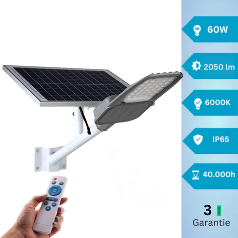 Lampa cu panou solar si brat montare, control cu telecomanda, 60w lumina rece, 3 ani garantie, led-box.ro
