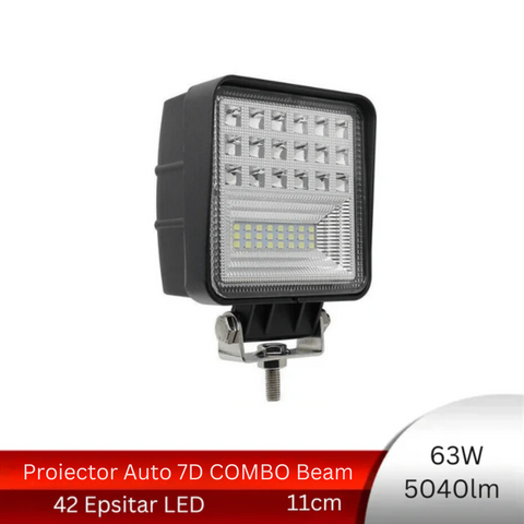 proiector auto, proiectoare patrate auto 63w, proiectoare combo beam, proiector faza lunga si scurta, led-box.ro