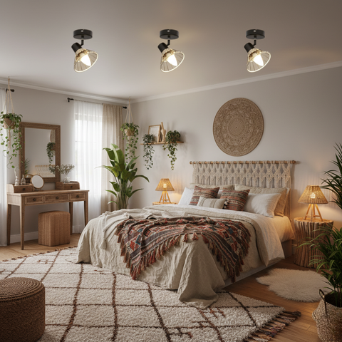 Montaj aplica decorativă tavan negru, Spot de tavan cu elemente naturale