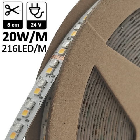 Detaliu bandă LED RGB+CCT 24V cu tehnologie SMD3535 și 2835