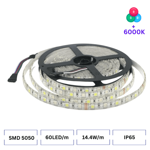 Banda LED RGBW 5050 SMD, 60 LED/m, alb rece IP65 - led-box.ro