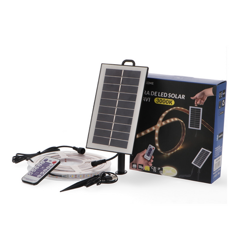 banda led solara cu panou solar, telecomanda, dimabila, lumina calda, senzor de amurg, led-box.ro
