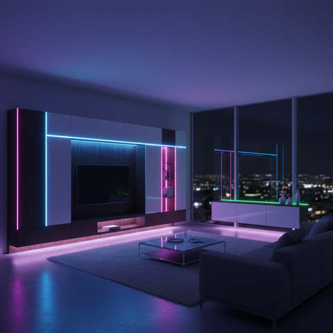 Bandă Neon Flex RGB multicolor montată pe tavan