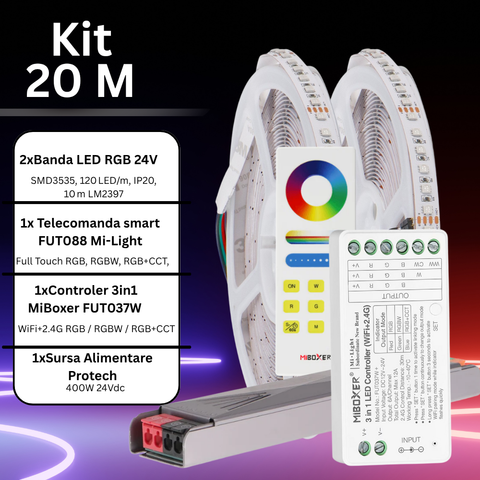 Bandă LED RGB 20m cu sursă 400W aluminiu
