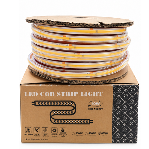 Bandă LED COB 230V | 240 LED/m | 50m | 1200lm/m | 10W/m | CRI90 | IP65 - COB DIRECT 220V