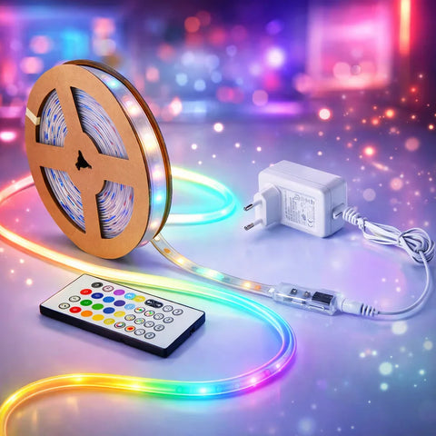 banda led rgb 10m, set banda led 24v, iluminat ambiental muzical, banda led rgb+cct, kit banda led interior, iluminat smart gaming.