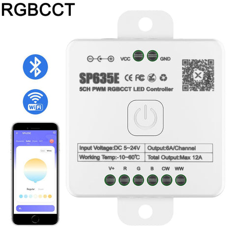 Controler Bluetooth 12A SP635E, pentru banda LED RGBCCT - led-box.ro