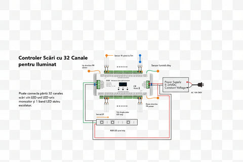 Controler scara LED ES32 cu doi senzori de miscare 32 canale led box