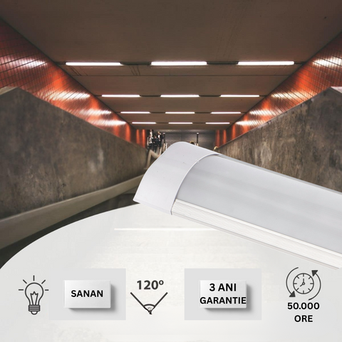 Corp de iluminat LED liniar, finisaj alb, montat pe tavan cu specificatii tehnice, led-box.ro