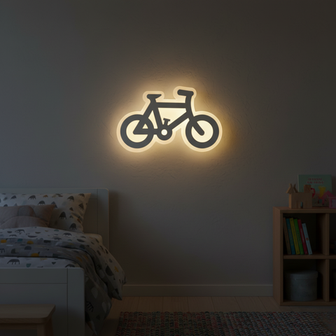 corp iluminat perete alb formă bicicletă