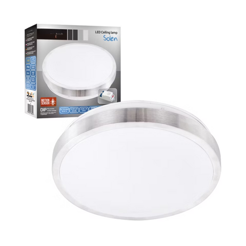 Corp de iluminat LED argintiu Solen cu senzor microwave și design rotund
