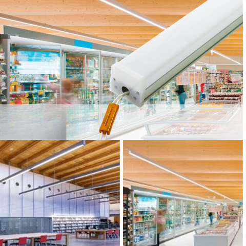 Lampa LED liniară montată pe tavan – iluminare uniformă in spatii comerciale
