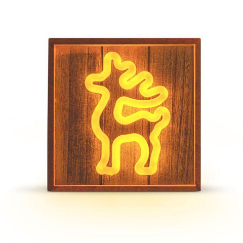 Decor de Craciun cu Ren luminos in cadru de lemn, lumina calda - led-box.ro