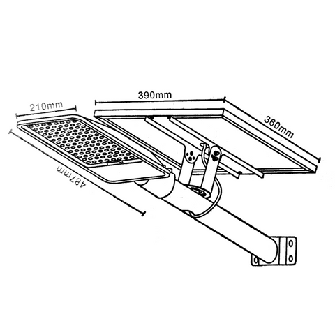 lampa cu panou solar, dimensiuni lampa 487x210, panou solar 390x360mm, led-box.ro