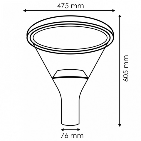 Lampă LED stradală decorativă 60W cu dimensiuni 605x475mm, diametru montare 76mm
