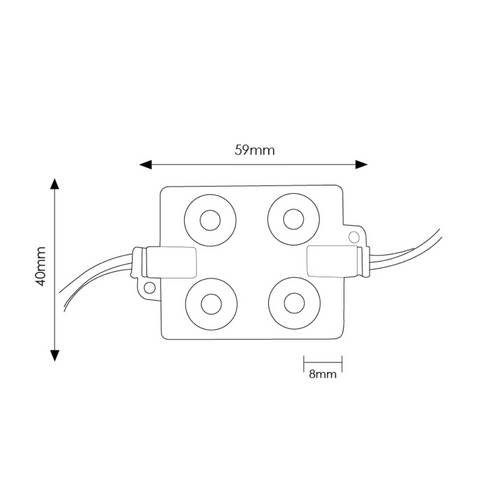 Dimensiuni modul LED 4xSMD Samsung 12V, 2W, 220lm – alb rece 6000K led-box.ro