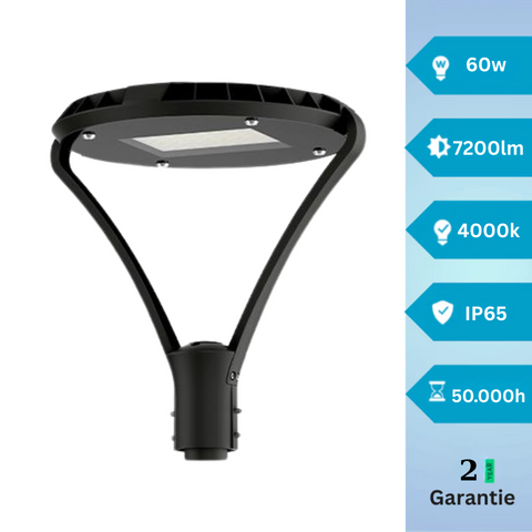 Felinar LED 60W montat pe stâlp în parc, iluminat stradal decorativ cu lumină naturală 4000K led-box.ro