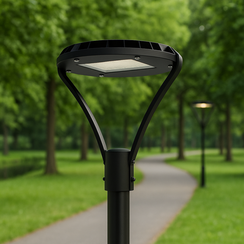 Felinar LED exterior 60W, protecție IP65, design frontal cu carcasă din aluminiu turnat
