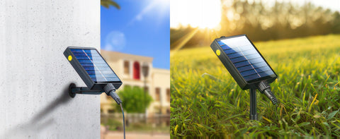 Ghirlandă solară instalată în grădină și pe terasă decorativ