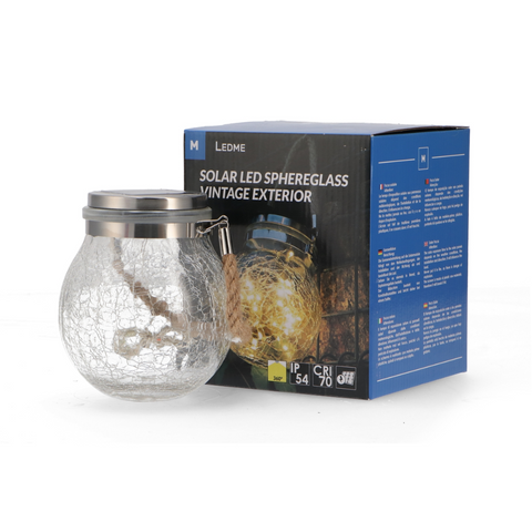 Lampă decorativă solară cu sticlă vintage, pentru iluminat decorativ exterior, led-box.ro