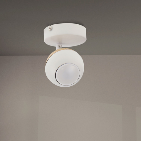 Spot plafon cu grilaj metalic şi bază lemn