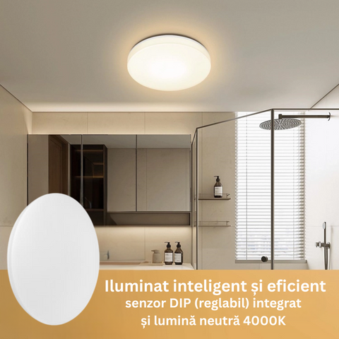 Iluminat inteligent cu plafoniera LED 24W și senzor micro­wave DIP