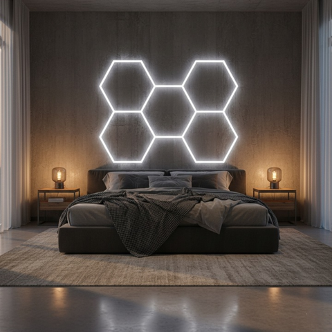 iluminat LED modular hexagonal pentru service auto sau dormitor