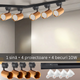 Sistem de iluminat cu șină neagra de 1 metru și 4 proiectoare Diamond cu becuri LED GU10 Osram 10W, spații rezidențiale.
