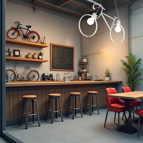 Lampă de tavan în formă de bicicletă pentru cafenele tematice și interioare creative