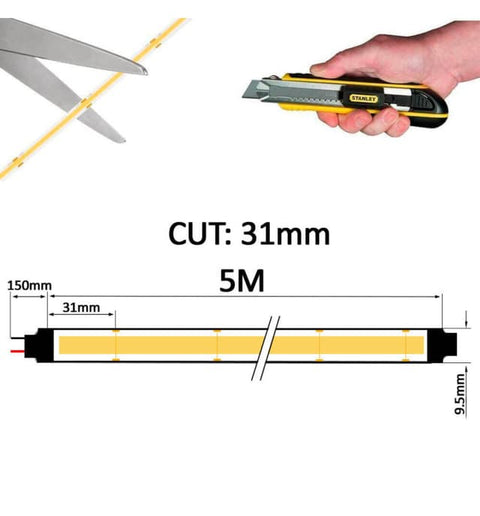 Bandă LED COB 24V | 512 LED/m | 5m | 1800lm/m | 15W/m | CRI90 | IP20
