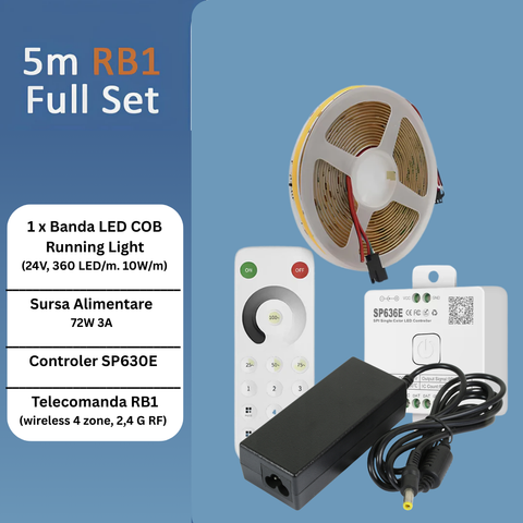 kit banda diitala, kit bana cob, banda led cob, banda led running light,cob digita running light, ws2811, 360led/m, kit banda cob 24v, banda led c controler si telecomanda, sursa aimentare led, led-box.ro