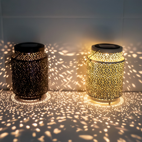 lampă solară de masă bej perforată
