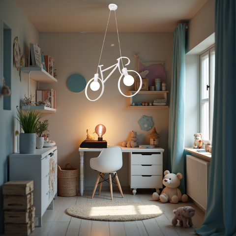 Iluminat suspendat Bicycle White în cameră pentru copii, lumină caldă ambientală